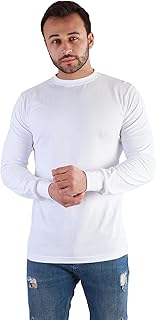 تى شيرت رجالى أبيض كم طويل رقبة روند من جيت (WHITE, XL)