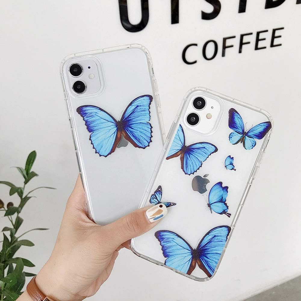 Ownest Compatible with iPhone XR Case with Clear Cute Butterfly Blue Case for Girls Woman Protective Shockproof Soft Slim TPU Drop Bumper Case for iPhone XR-(Blue Butterfly)