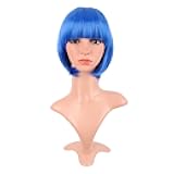 MapofBeauty 12 Inch /30 cm Fashion Lady Short Straight Synthetic Flat Bangs Bob Wig (Bright Blue)