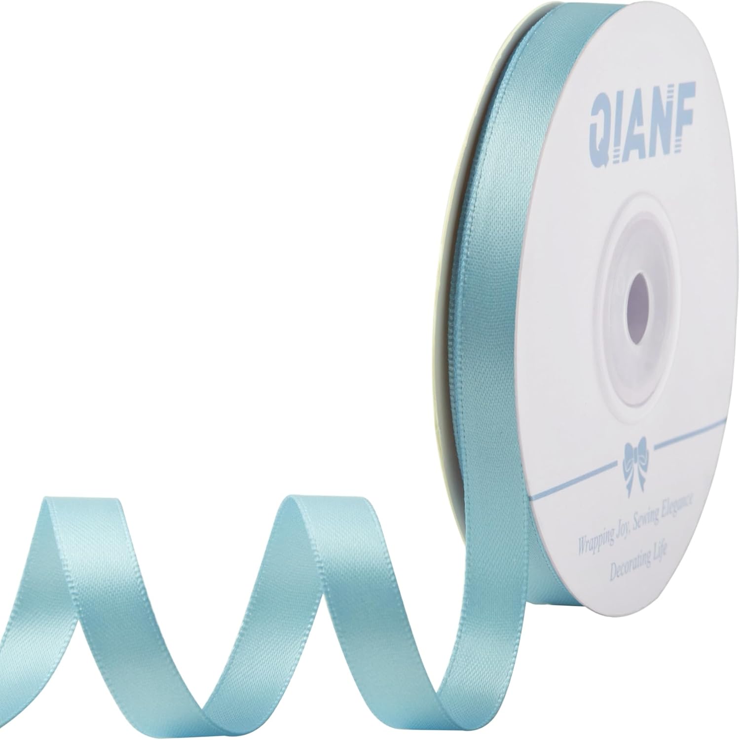 QIANF 3/8 Inch Light Blue Ribbon Double Face Satin Ribbon for Gift Wrapping Hair Bows Making Chair Sash Valentine's Day Wedding Birthday Party Invitation Decorations Floral Craft Sewing, 25 Yards