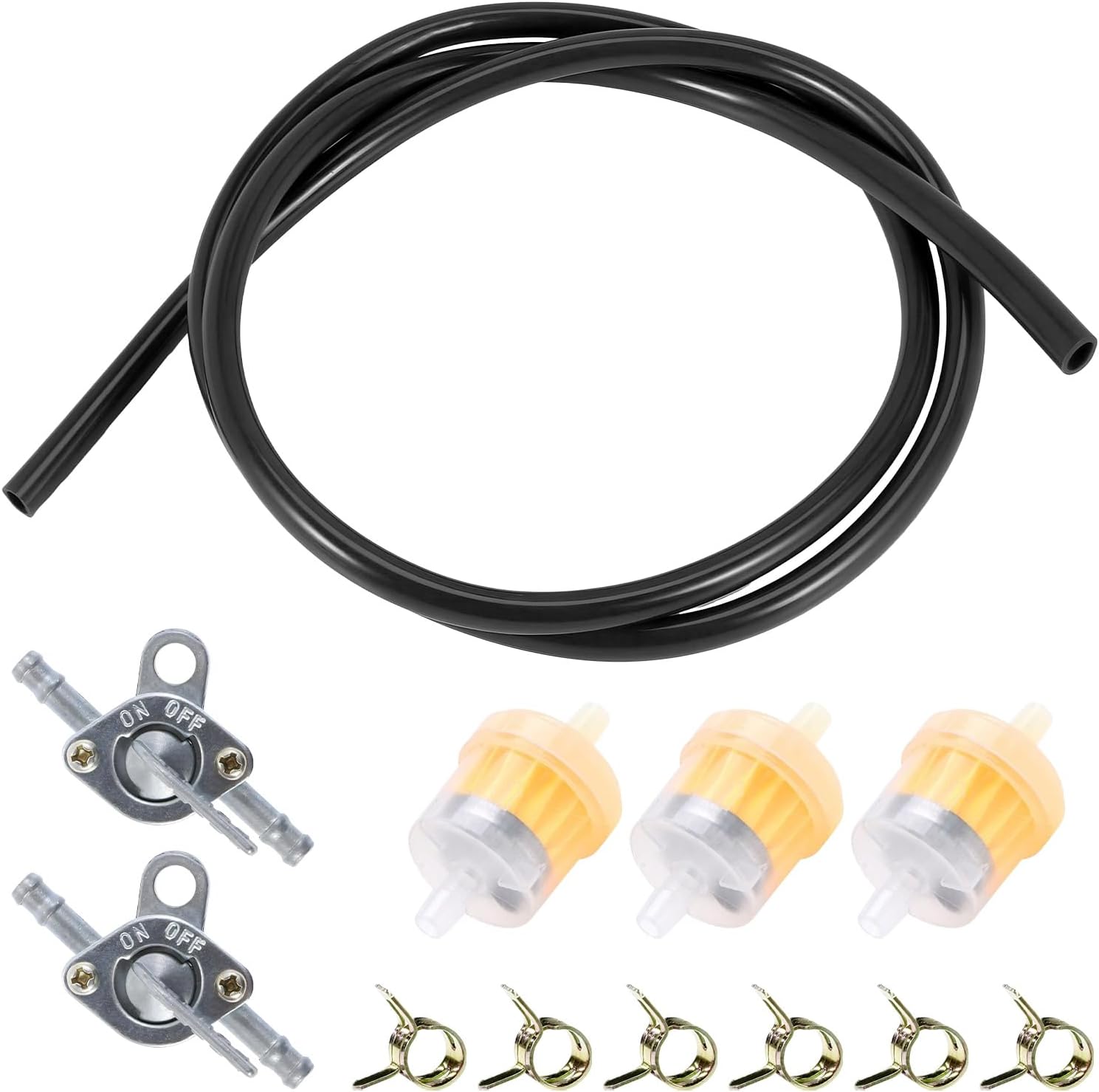 Gas Fuel Filter Hose Tube Line, 3.37 Ft 3/16 Inch ID Petrol Line Hose Kit with Shut Off Valves Filters & Clamps, Flexible Rubber Fuel Tube for Motorcycle Pit Dirt Bike ATV (Black)