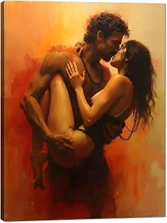 Modern Abstract Nude Sexy Art Couple Lover Enjoy Painting Female and Male Body Poster Print Bathroom Bedroom Home Wall Decor Framed 12x16inch