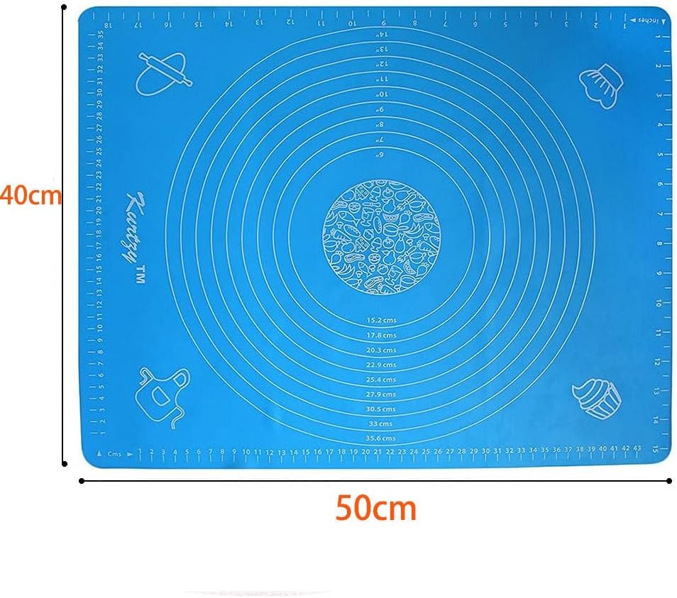 Silicone Baking Mat, Non-Slip Silicone Mat, Baking, Kneading Mat, Baking Mat with Measurement, Rolling Mat for Dough, Fondant, Macaroons, Biscuits, Pizza, Pastries, Blue + Red