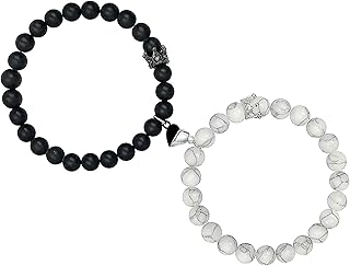 Valentine’s Day Couples Gifts, His and Hers Matching Bracelets, King & Queen Heart Jewelry for Boyfriend Girlfriend, Long Distance Relationship Anniversary for Men Women