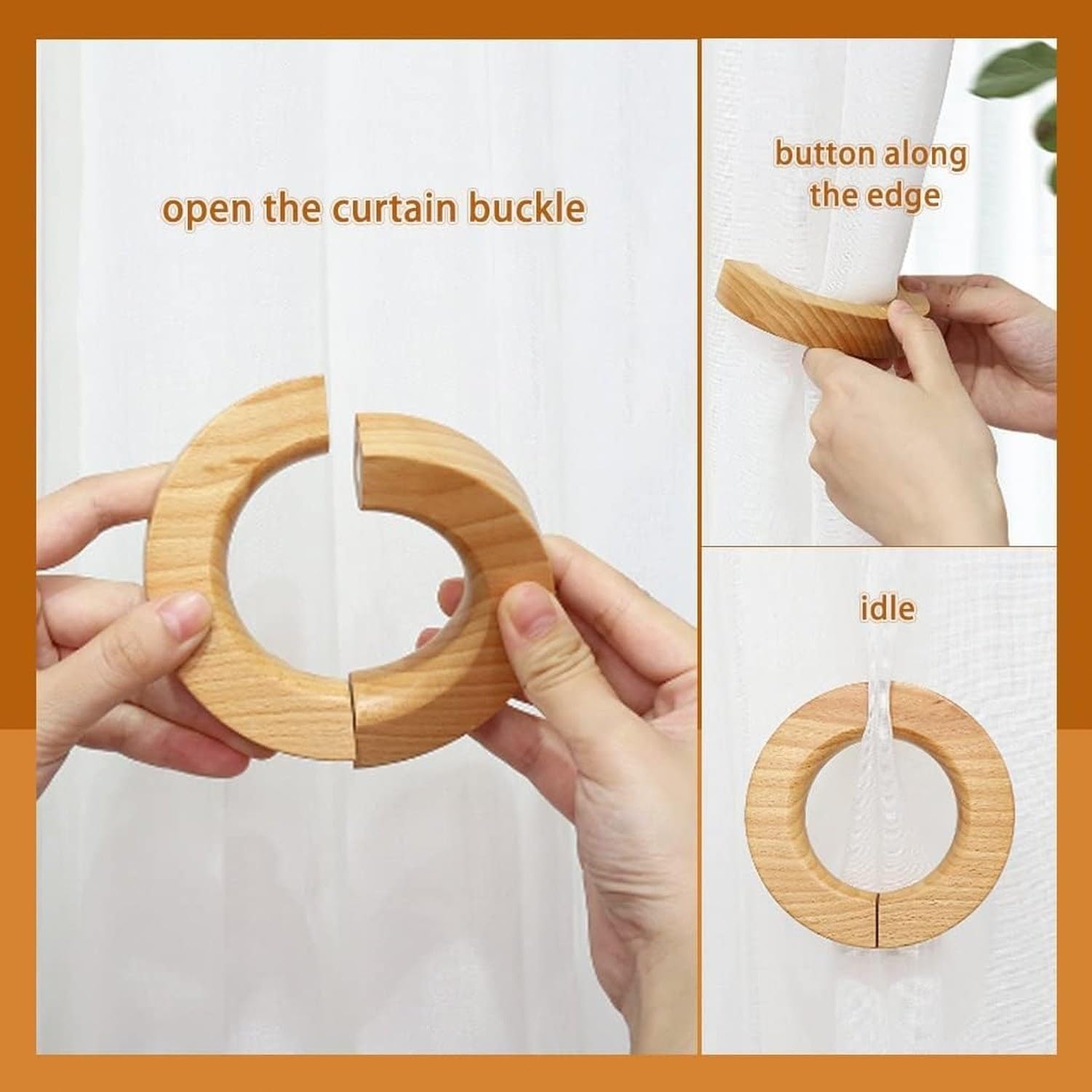 Uchwyt do zasłon obrotowy magnetyczny klamra kreatywna spinacz do firan naturalna tekstura dekoracja okna drewniany kolor 1 sztuka, Kolor drewna, 6pcs