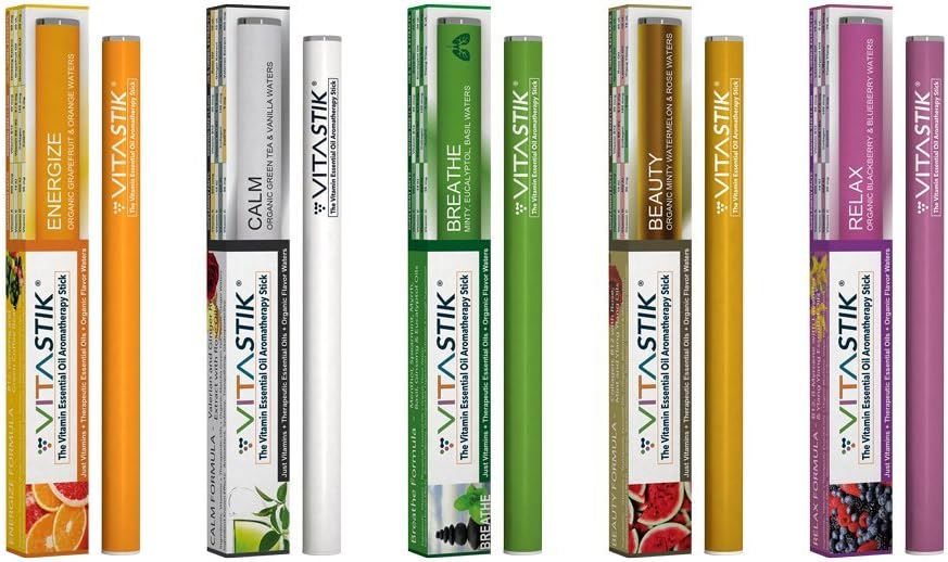 VITASTIK ORIGINAL 5 Pack - 50% Discount Pack - The Edible Organic Vitamin Essential Oil Diffuser Aromatherapy Stick - World Famous since 2014 - Vitamin C and B12 Inhaler