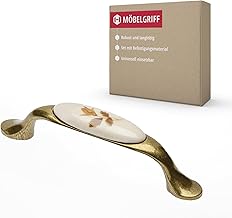 Gedotec Porcelain and Metal Furniture Handle | 1 Piece | Kitchen Furniture Handles with Fixing Material | Autumn Rose Antique Brass Furniture Handles with BA 96mm |
