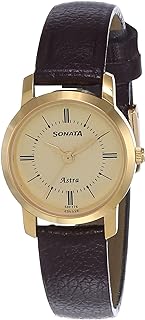 Sonata Quartz Analog Champagne Dial Leather Strap Watch for Women-NS87018YL01W/NT87018YL01W