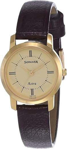 Sonata Quartz Analog Champagne Dial Leather Strap Watch for Women-NS87018YL01W/NT87018YL01W