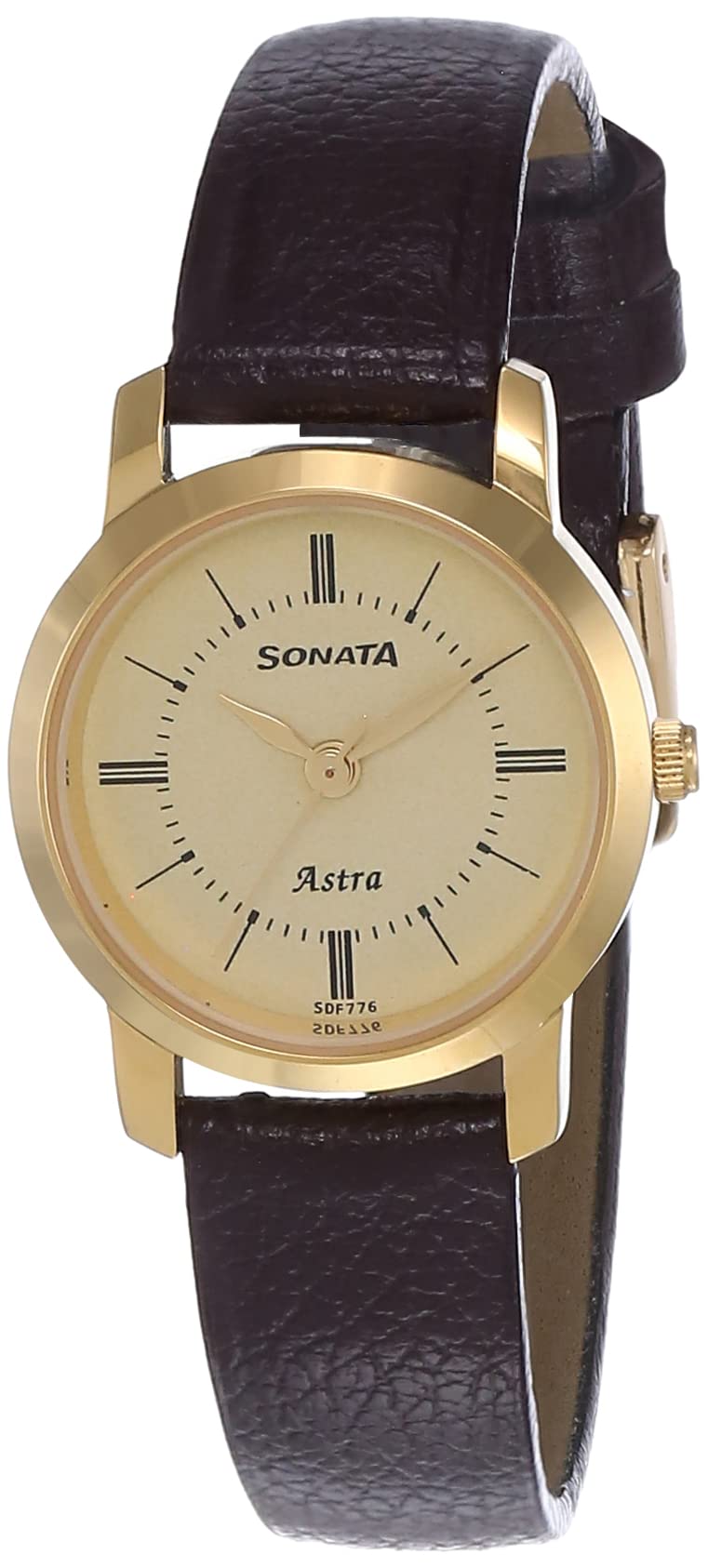 Sonata Quartz Analog Champagne Dial Leather Strap Watch for Women-NS87018YL01W/NT87018YL01W