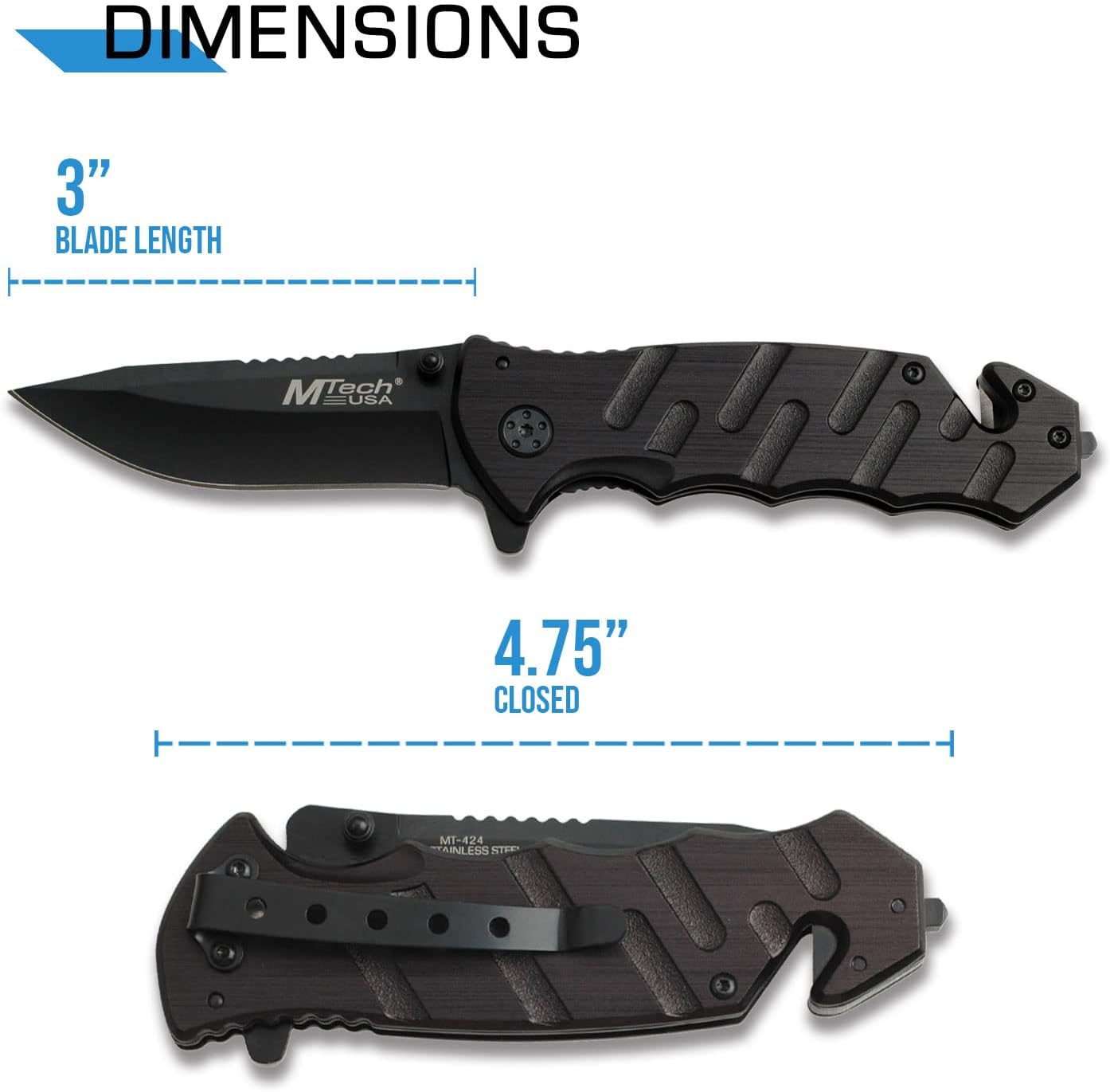 Mtech Black Tactical Rescue Knife with Aluminum Handle