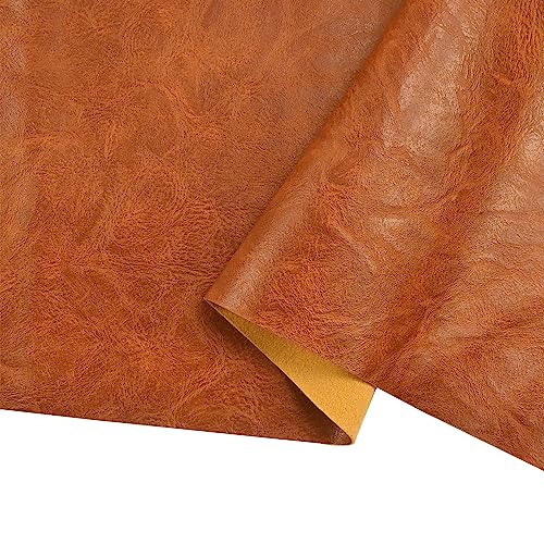 200cm x 140cm (79 x 54 Inch) Soft Leather Fabric - Faux Leather Fabric -1mm Thick for Upholstery - DIY Crafts - Light Brown Crazy Horse Distress