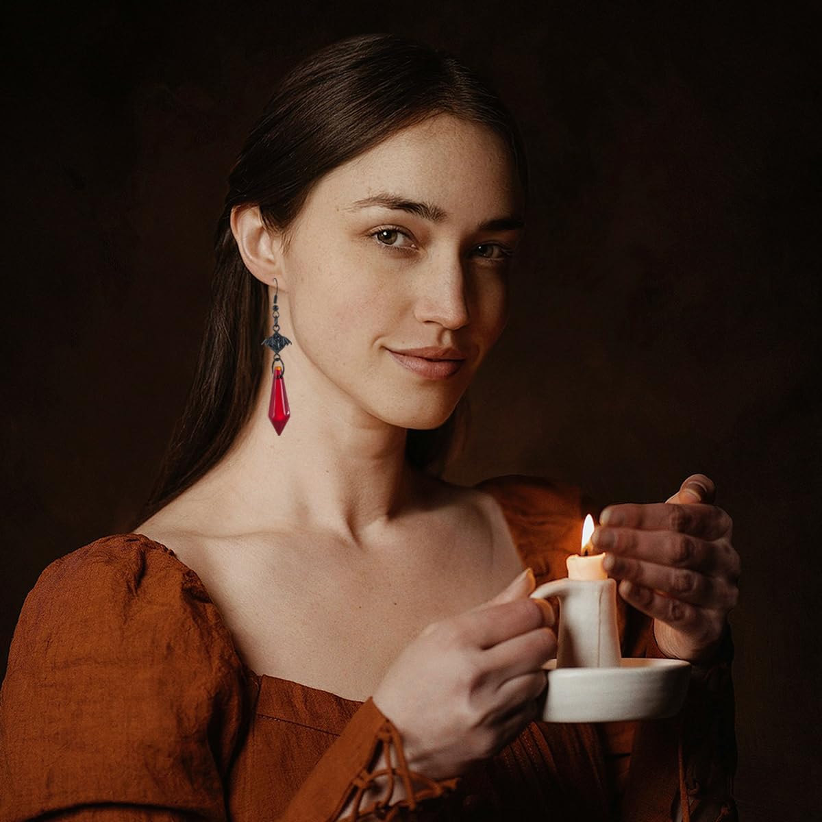 Gothic Bat Earrings for Women Vintage Red Crystal Gems Drop Dangle Earrings Victorian Mystery Vampire Bats Animal Earrings Halloween Party Costumes Jewelry - Image 2