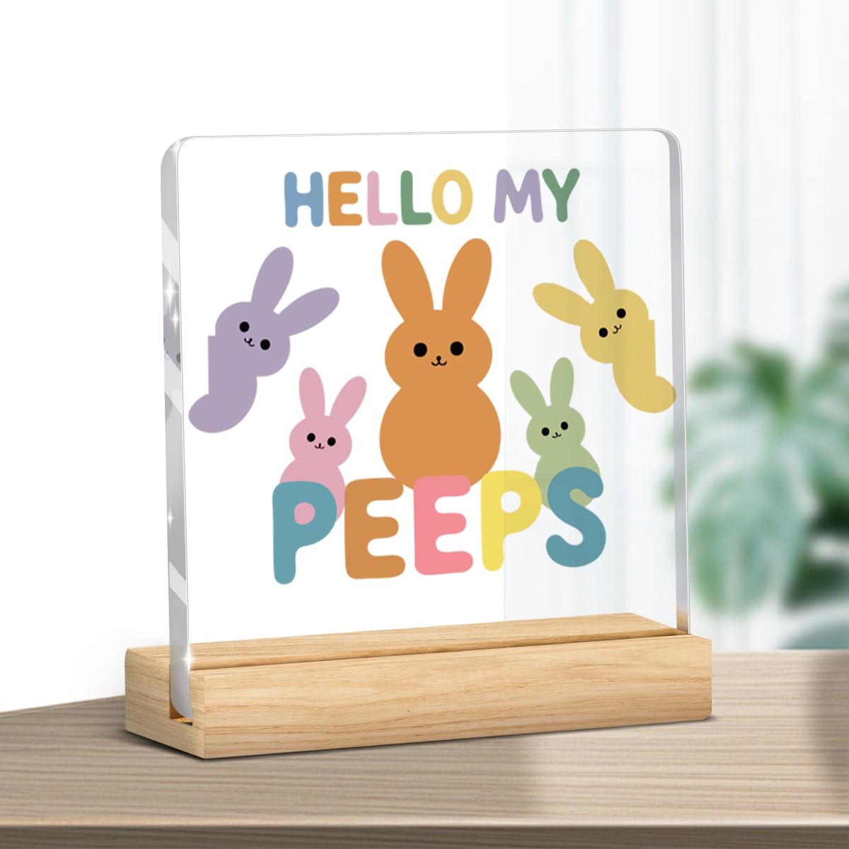 Easter Decorations for Home Easter Bunny Rabbit Table Decor Hello My Peeps Acrylic Sign for Home Room Badroom Office Desk Decor Party Farmhouse Indoor Decorations