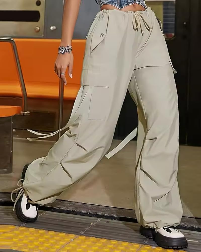 Pantaloni Cargo Donna Y2K Baggy A Vita Alta – Con Tasche Laterali – Stile Hippie Streetwear – Taglie EU - 2