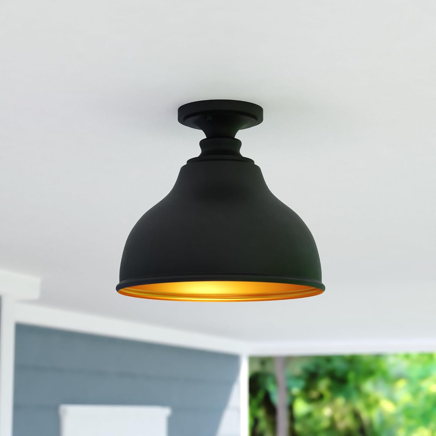 VAXCEL Delano Bronze Gold Farmhouse Barn Dome Outdoor Flush Mount Ceiling Light