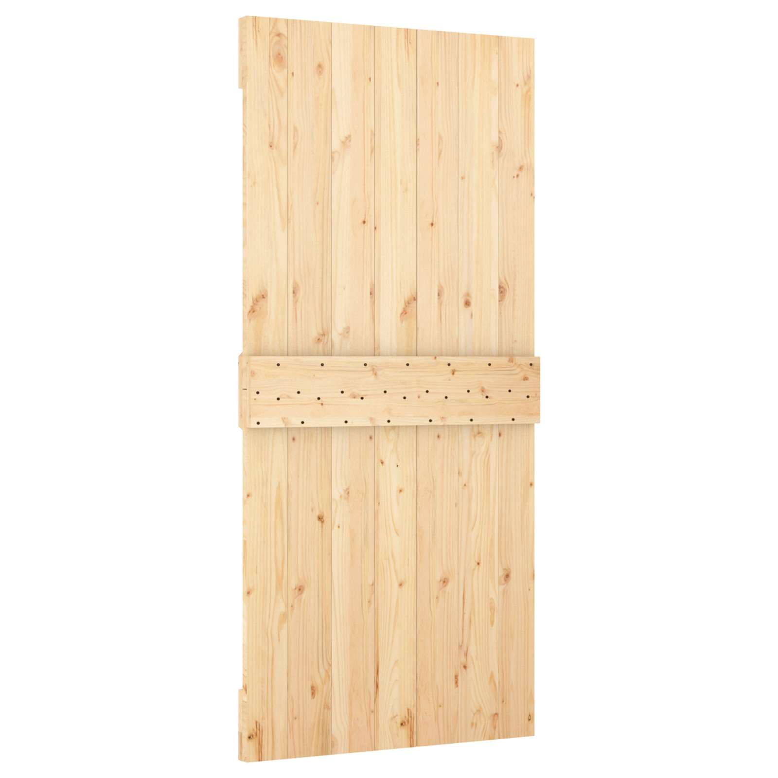 Porta scorrevole in legno di pino massiccio bianco naturale, 100 x 210 cm, con binario in acciaio verniciato a polvere, salvaspazio, per interni, soggiorno, camera da letto, corridoio