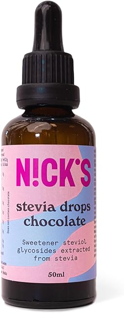 NICKS Stewia w płynie, krople o smaku czekolady (50 ml), bez cukru, bez kalorii, substytut cukru o niskiej zawartości węglowodanów, alternatywna dla cukru substancja słodząca, z pipetą