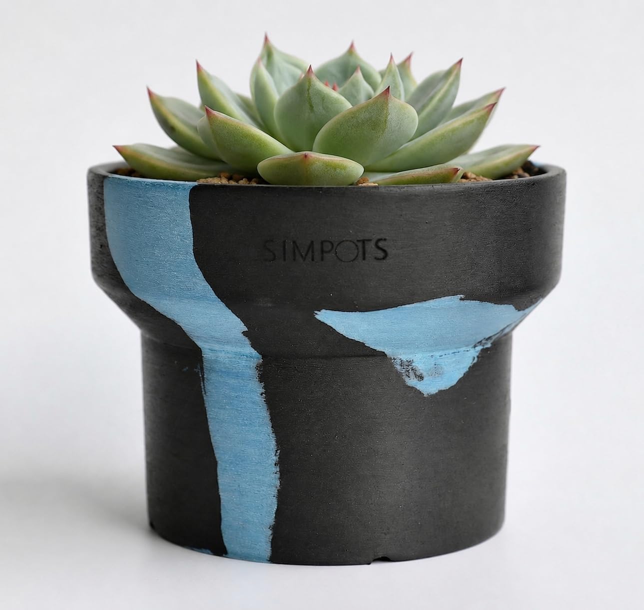 ONE ART Modern Planter Pot, Stone & Recycled Ocean Plastic, Frost Proof Indoor Outdoor Plant Pot for Succulents Flowers Herbs, Unique Hand-Finished Pattern, Lightweight Minimalist Decor (Medium)