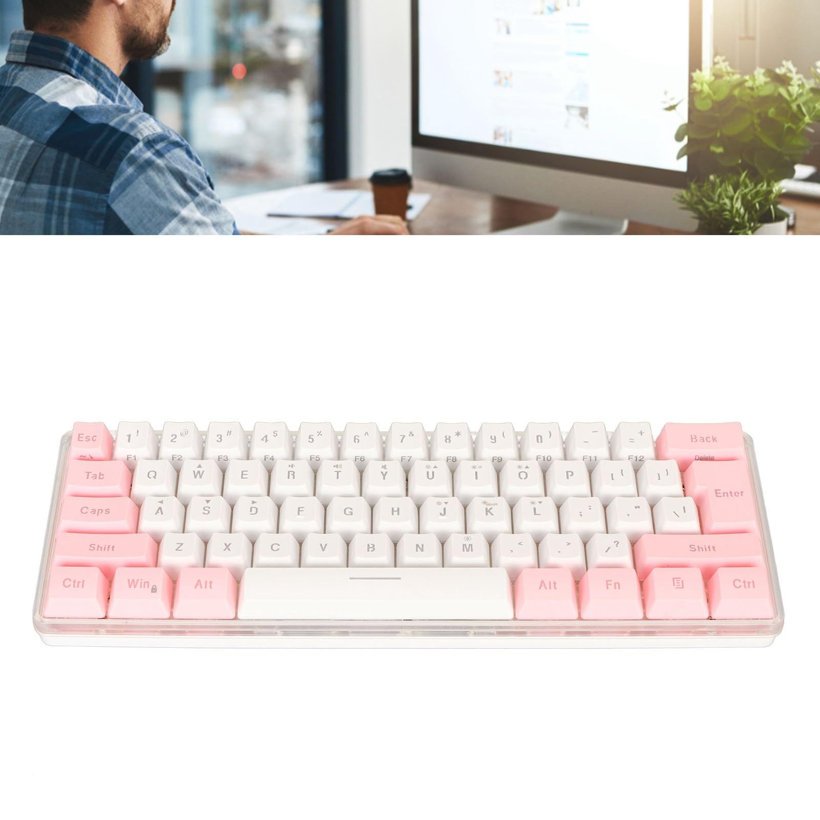 Amazon | ホワイト 60% 有線ゲーミングキーボード、RGB ミニゲーム 