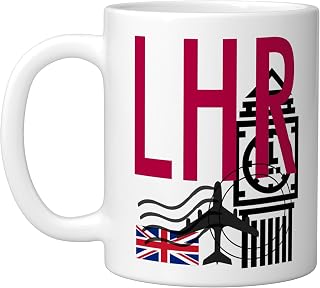 LHR AIRPORT CODE BAGGAGE TAG LONDON HEATHROW ENGLAND UK Ceramic Mug, White