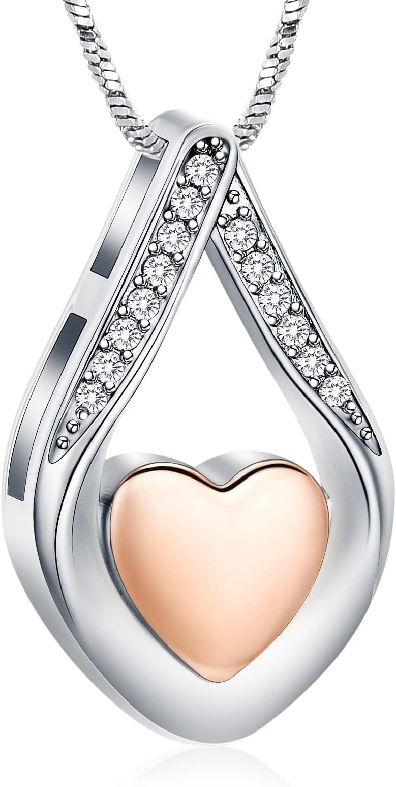 Yinplsmemory Cremation Jewelry Teardrop Urn Necklace for Ashes for Women Men Memorial Heart Urn Locket Pendant Ashes Keepsake Necklace