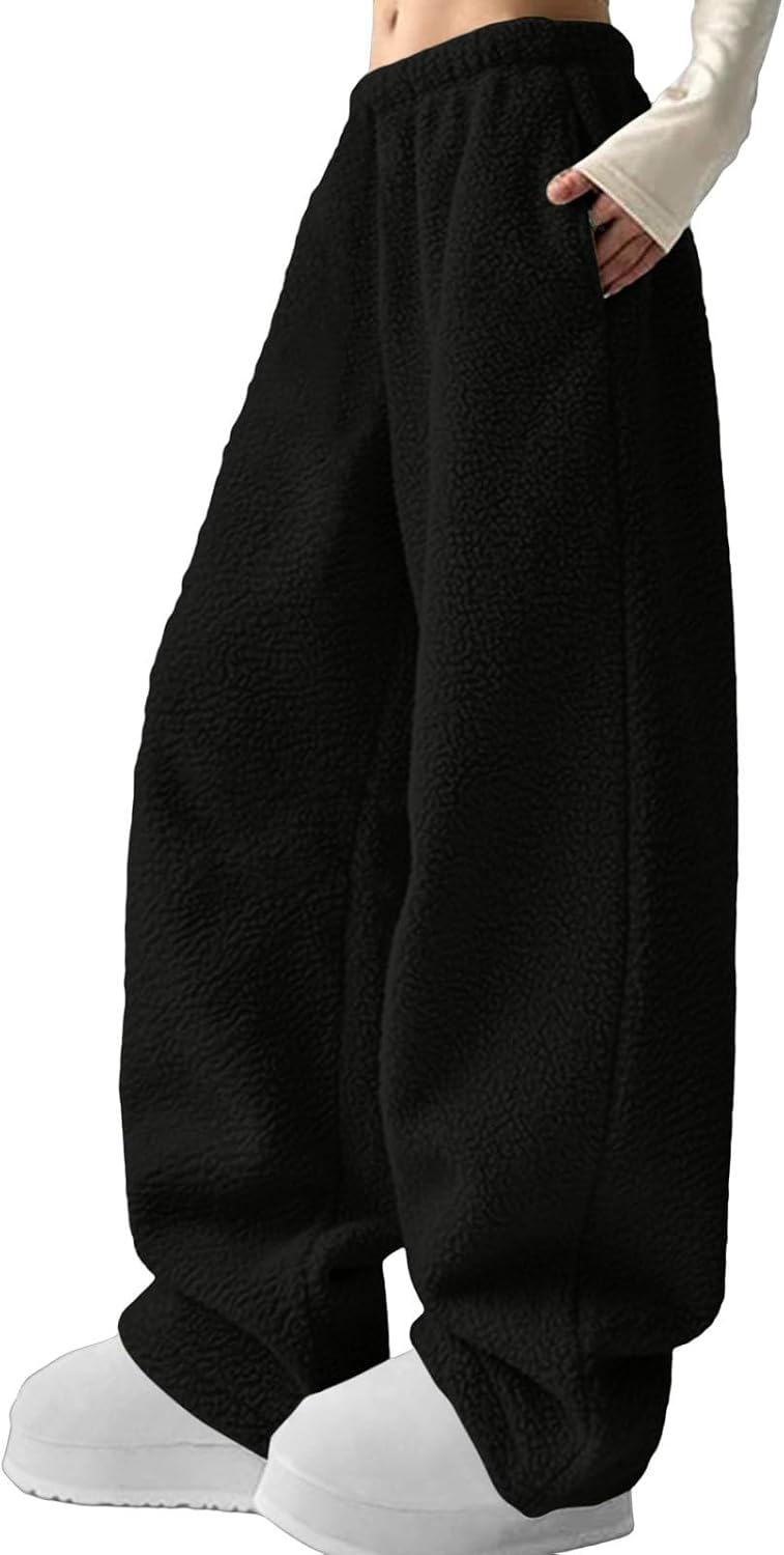 Womens Pajamas Fuzzy Pajama Pants Fall Fashion Fleece Soft Pj Sweatpants Comfortable Lounge Long Pant with Pockets