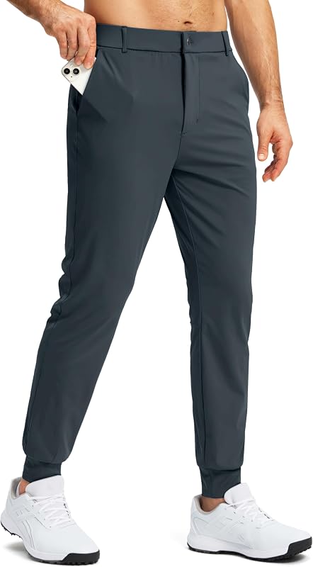 Men's Stretch Golf Joggers with 3 Pockets Slim Fit Sweatpants Work Dress Casual Pants for Men with Belt Loops