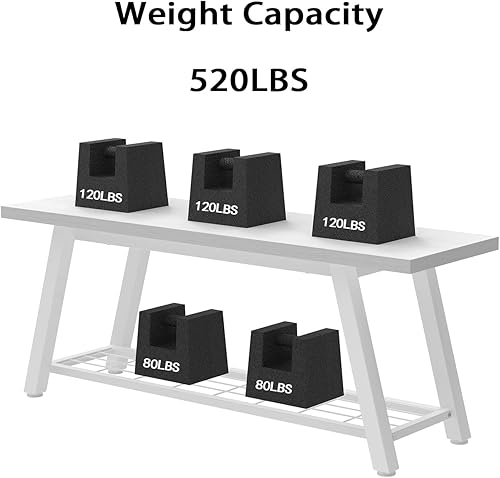 Miniatura 33 de Banco de almacenamiento industrial rústico de madera y metal para zapatos de entrada, estante de almacenamiento, asiento largo para pasillo,