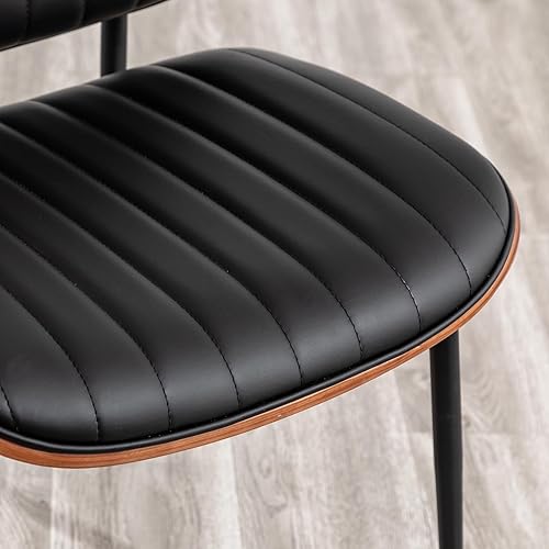 Miniatura 6 de LUNLING Juego de 2 sillas de comedor modernas de mediados de siglo, sillas retro de piel sintética con asiento tapizado de madera curvada de nogal,
