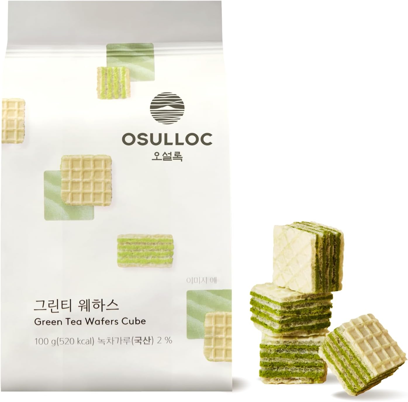 OSULLOC Green Tea Wafers Cookies (3.52oz, 100g) | Korean Matcha Flavored Snacks | Asian Snacks, Premium Tea Food