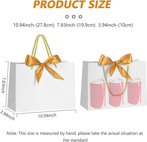 Miniatura 2 de Paquete de 12 bolsas de regalo blancas, pequeñas bolsas de regalo con asas, bolsa de papel para fiesta a granel con lazo para regalo para dama de