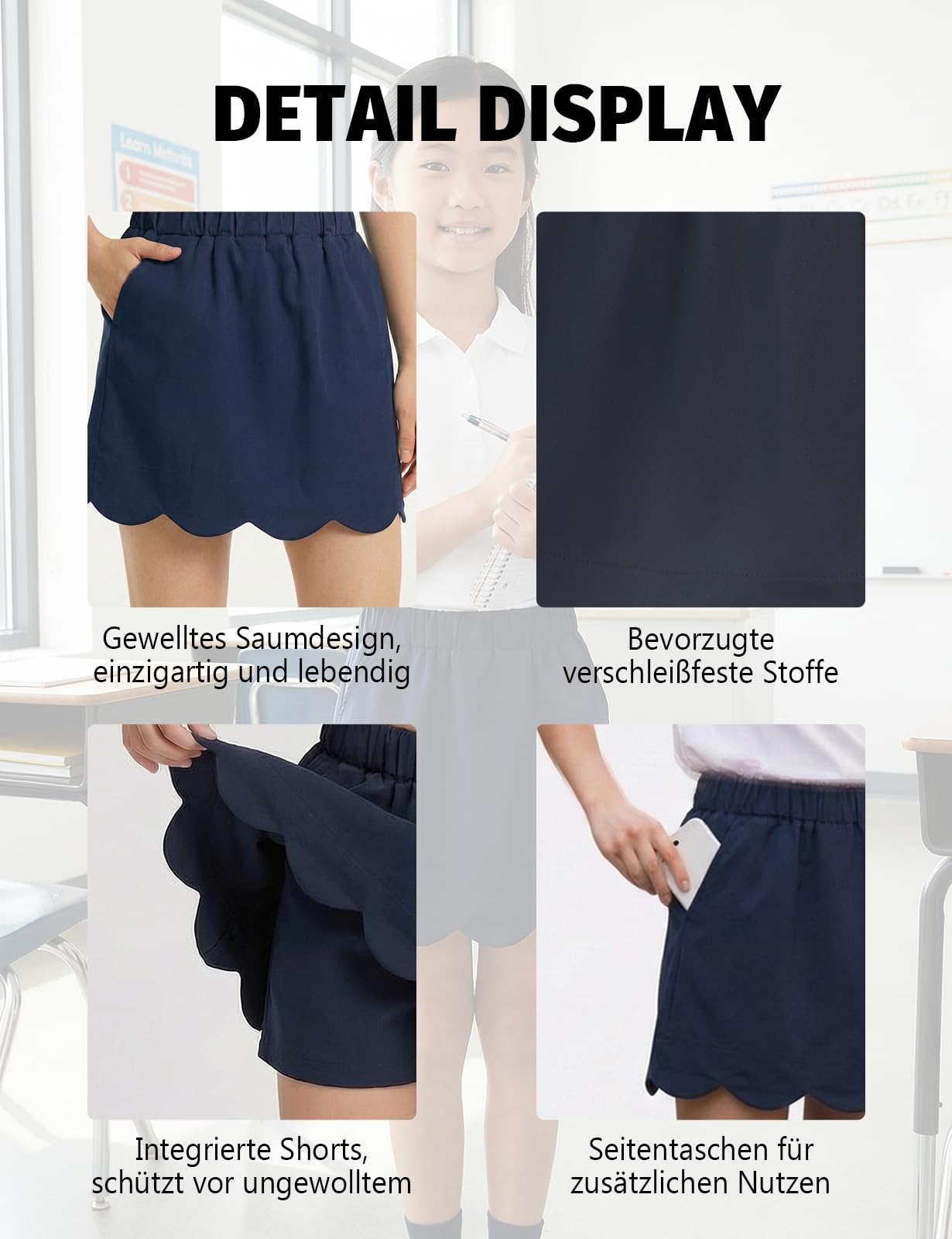 Spring&Gege Cort per bambine con tasche, pantaloncini integrati, elastico in vita, graziosa gonna corta estiva