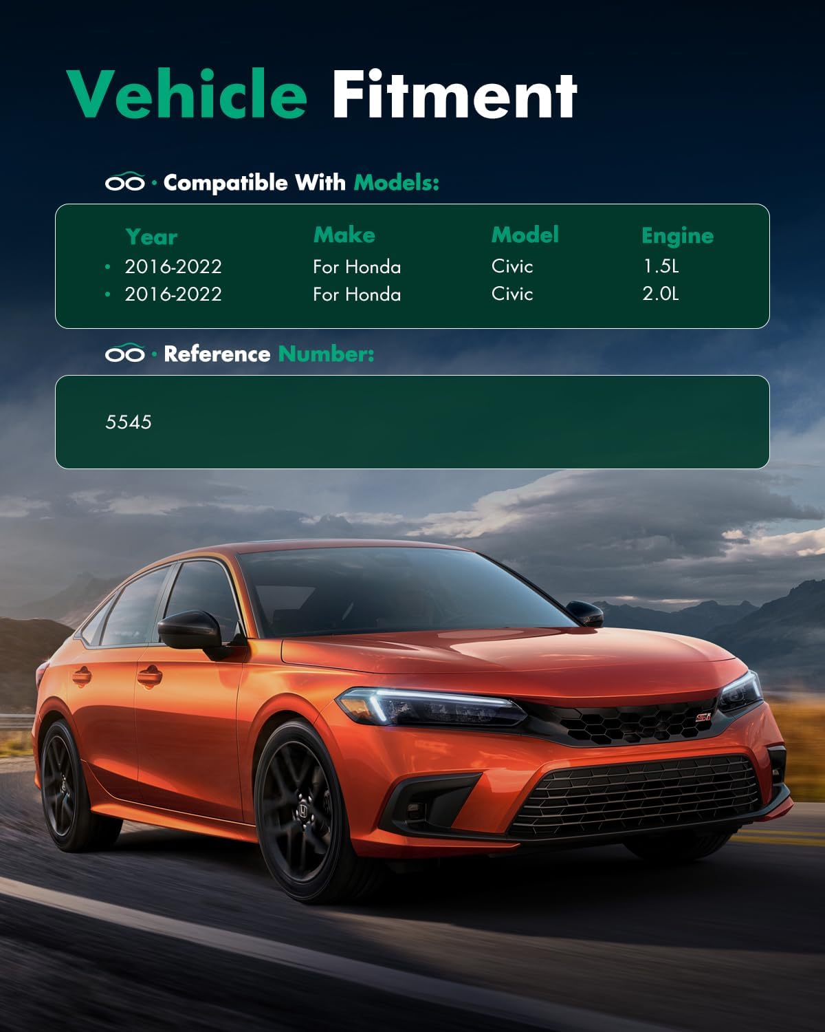 SCITOO - Rear Shock Absorbers for Honda Fits 2016 2017 2018 2019 2020 2021 2022 for Honda Civic Shocks 5545 Shocks Struts - 2Pc Set