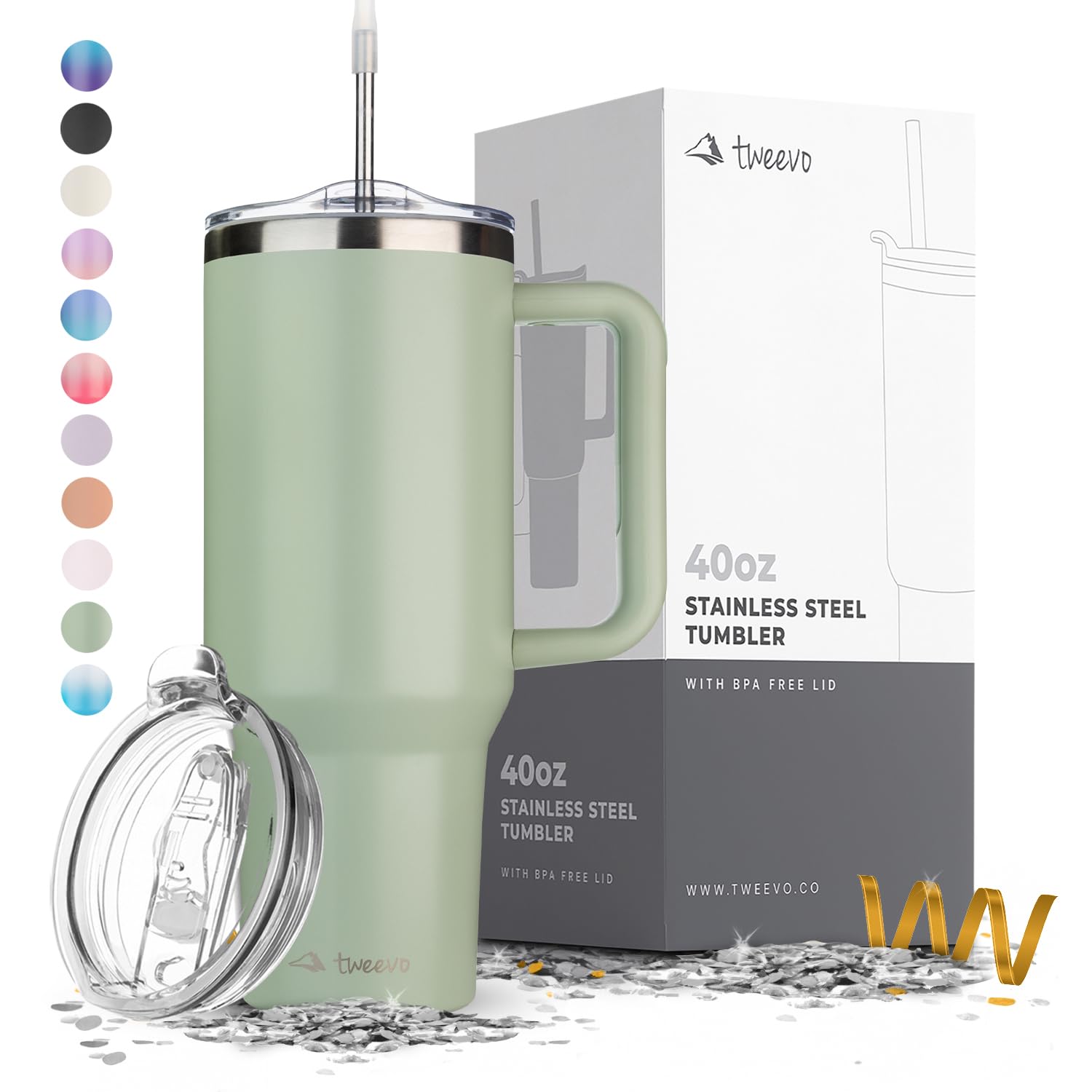 40 oz Tumbler With Handle and Straw Made of Stainless Steel - Double Wall Vacuum Insulated Tumbler With Lid - Sweat Proof Easy Grip, BPA-Free, Dishwasher Safe Tumbler (Sea Sage)