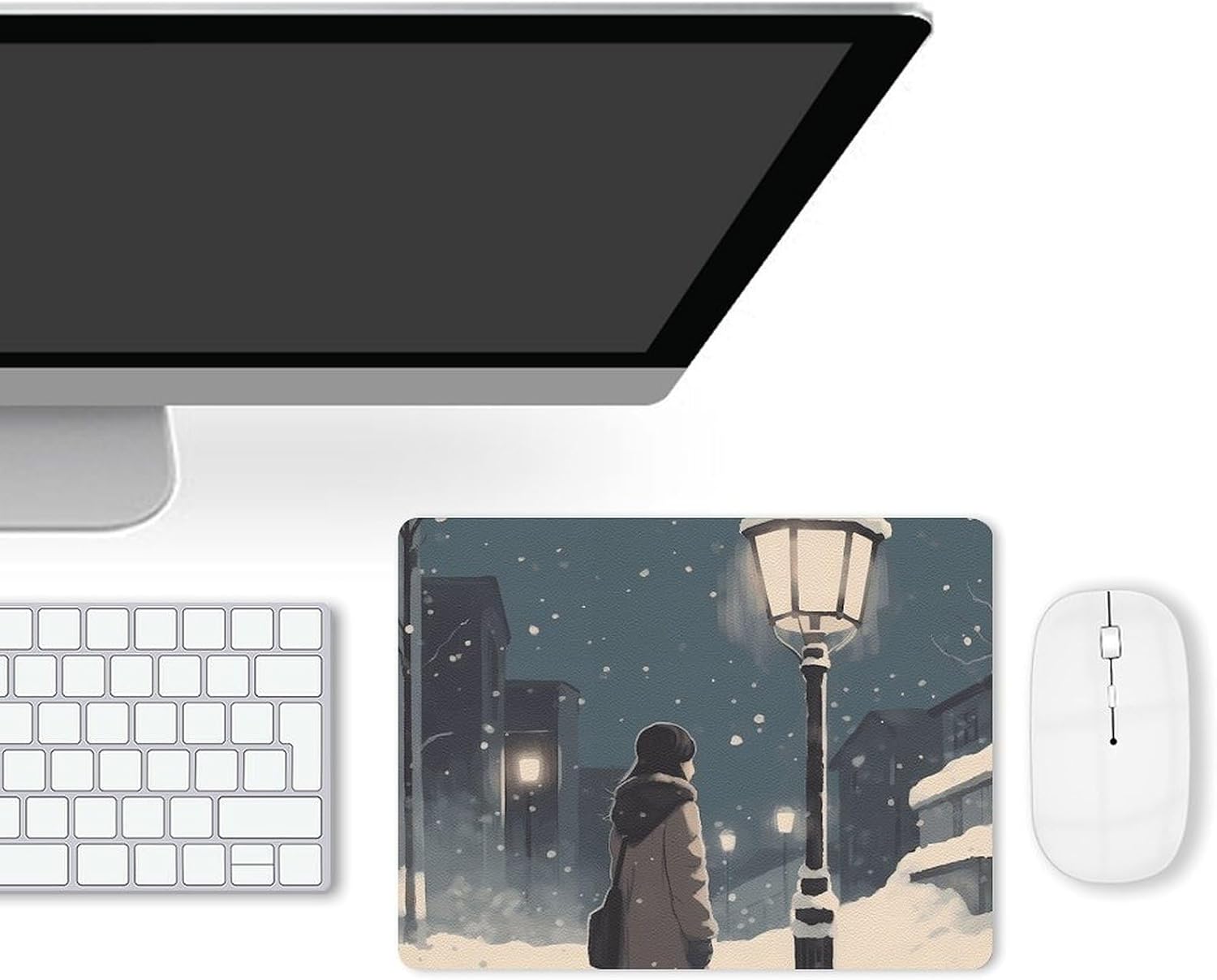 Women Under Streetlight Mousepad Waterproof Non-Slip Rubber Base MouseMat Stitched Edge Funny Gaming Mousepad for Home Office Dorm Desk Decor Accessories 8x10 Inches image 3