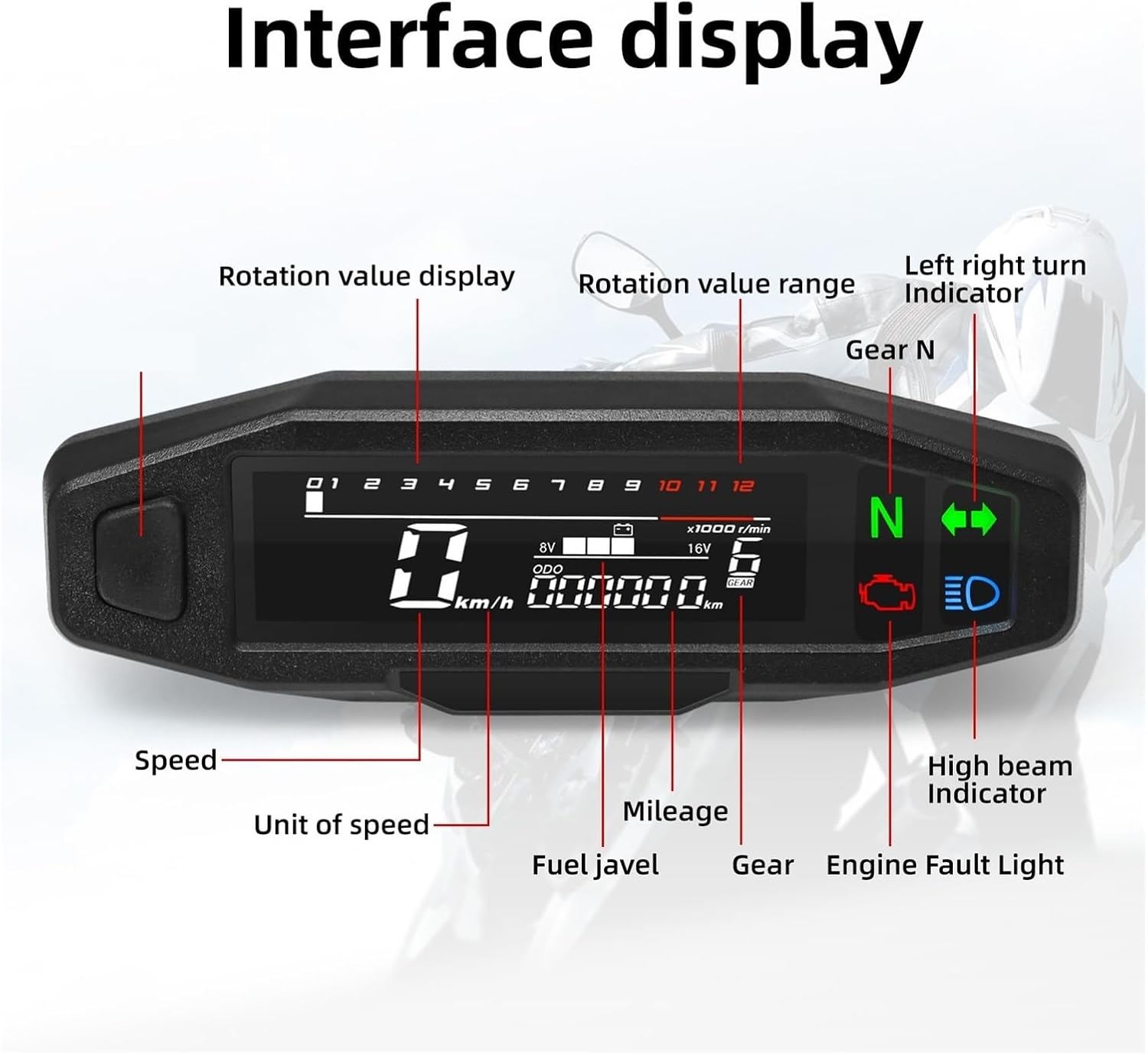 Motorbike Odometer Universal Mini RPM Gauge Motorcycle Meter Digital Odometer Electric Injection Carburetor Instrument for Motorcycle 12V