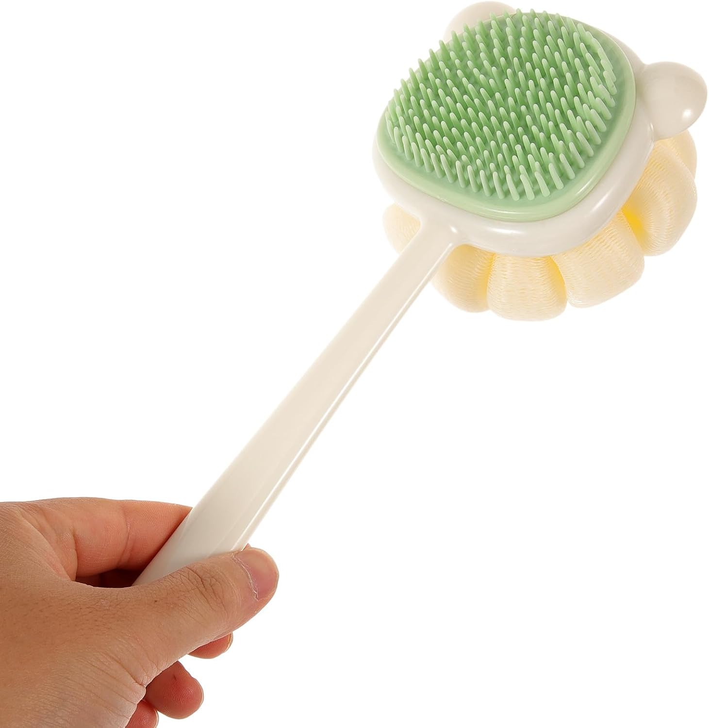 Long Handle Back Scrubber and Body Brush for Showering, Dual-Sided Soft Silicone Bath Brush, White Color, Suitable for Wet and Dry Use, Personal Care Bath Accessory