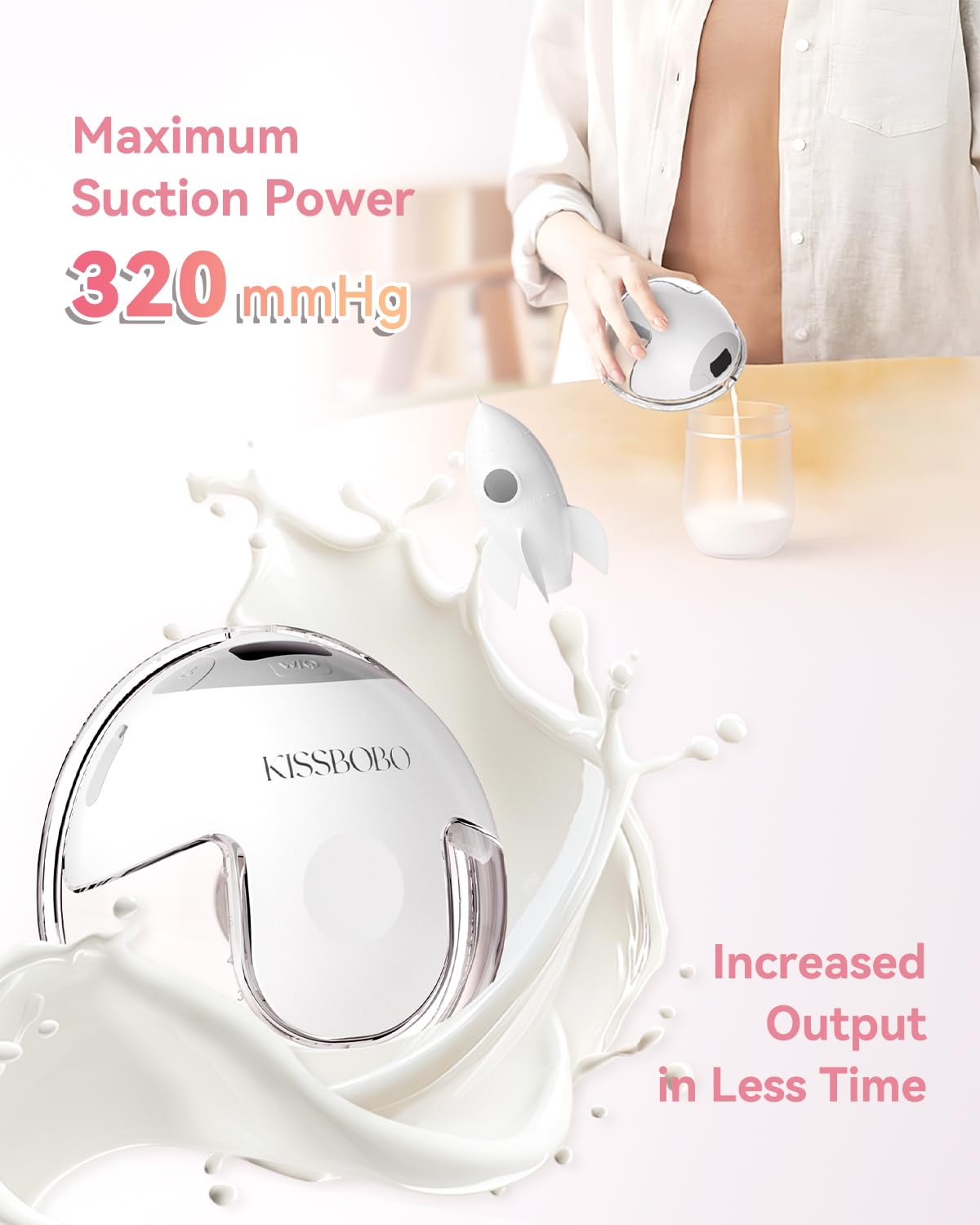 KISSBOBO K5 Wearable Electric Breast Pump, Hands-Free, 4 Modes & 19 Suction Levels, Leak-Proof & Silent - Image 2