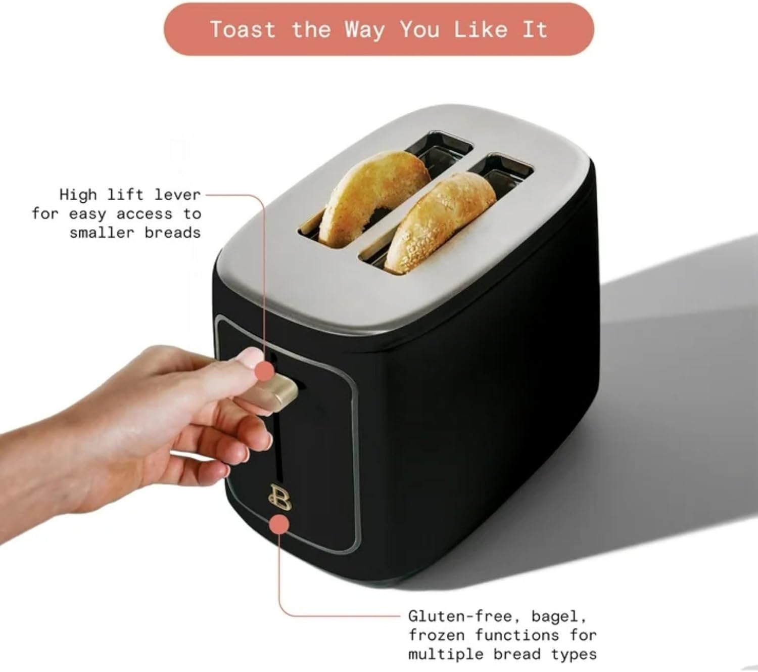 2 Slice Digital Toaster with Touch Control Panel, Adjustable Toast Shade Settings, Wide Bread Openings, Bagel & Frozen Modes, Removable Crumb Tray (Black)