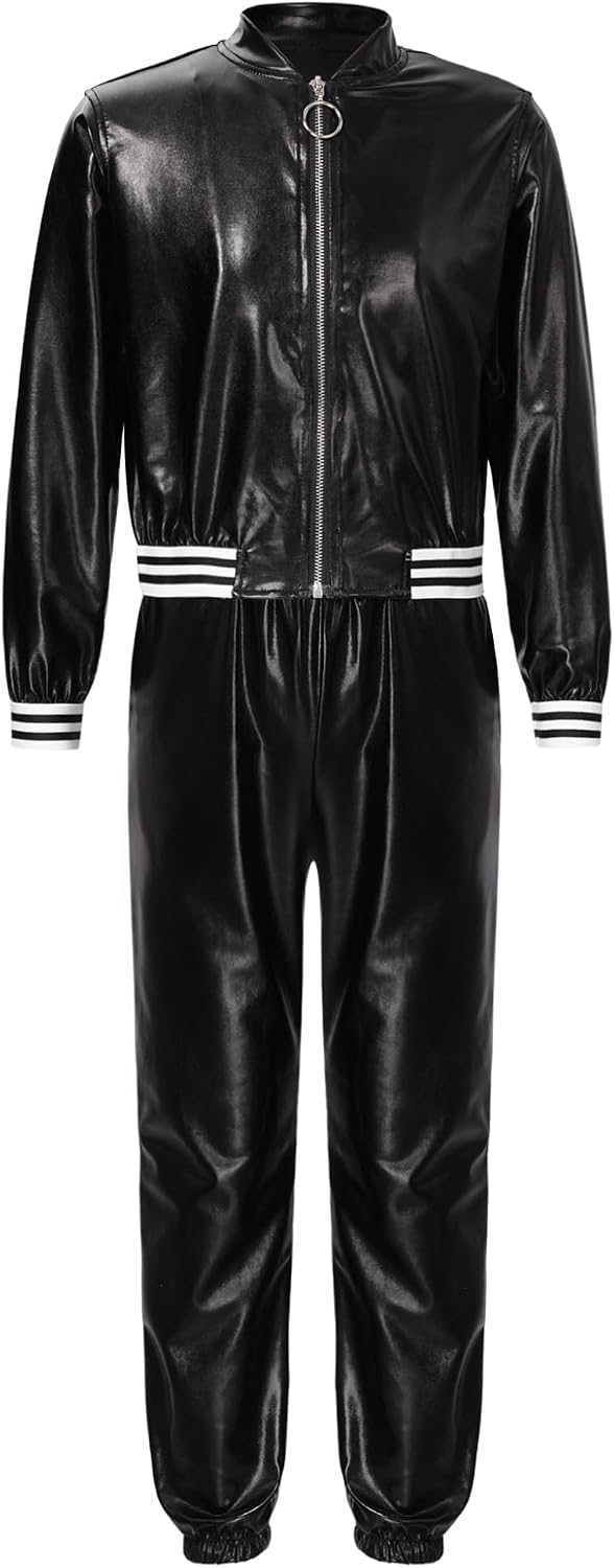Kids Hip Hop Dance Costume Metallic Bomber Jacket and Pants Set Jazz Dance Outfit Stage Performance Wear