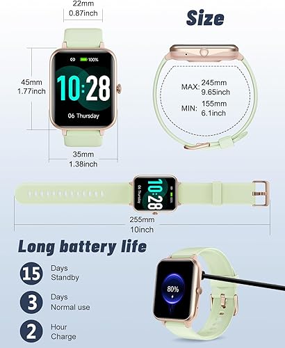 Miniatura 8 de GRV - Reloj inteligente para teléfonos iOS y Android, unisex, con IP68 impermeable, rastreador de actividad física con monitor de ritmo cardíaco,