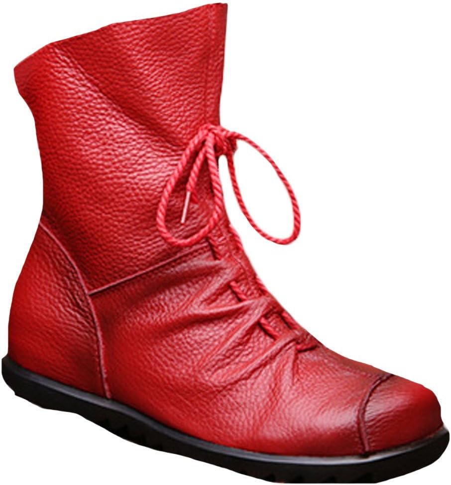 Voguees Women's Handmade Leather Inside Heighten Lace Up Boots Style 1 Red UK5/EU38/CH39
