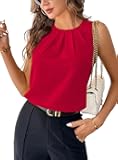 Womens Summer Tank Tops Pleated Crewneck Casual Loose Chiffon Blouses Sleeveless Tops Business Work Shirts