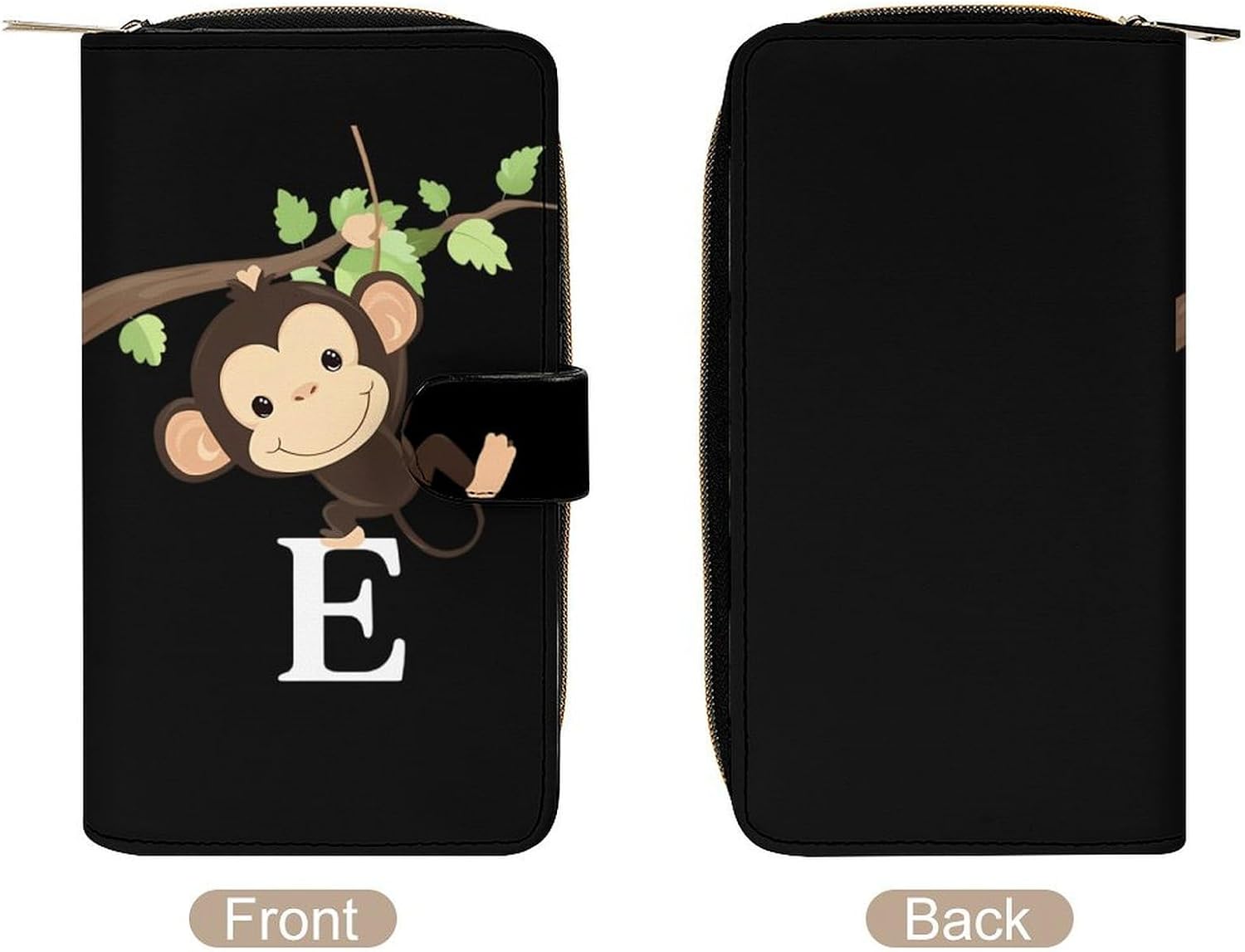 Cute Monkey And Letter E Funny Long Slim Bifold Wallet Card Holder Purse with Buckle for Men Women