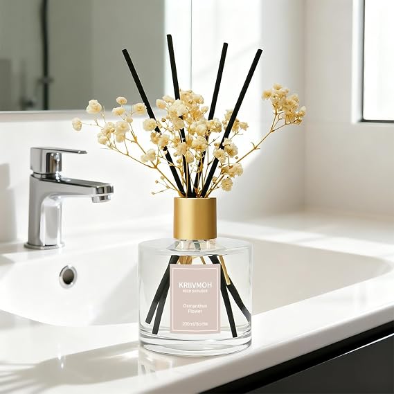Reed Diffuser Sets, 200ml Osmanthus Flower Diffuser with 8 Sticks Home Fragrance for Bedroom Bathroom, Home & Office Decor