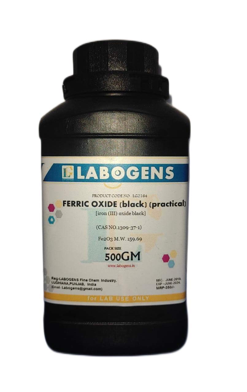 LABOGENS FERRIC OXIDE (black) (practical) 500GM, Assay : Min. 98%, Fe2O3, M.W. 159.69, iron (III) oxide black, 1309-37-1