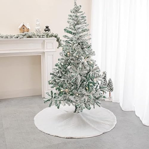 Miniatura 3 de Falda de árbol de Navidad de 59 pulgadas, piel sintética, color blanco nieve, felpa de lujo, tamaño grande, esponjosa, decoración para el hogar,