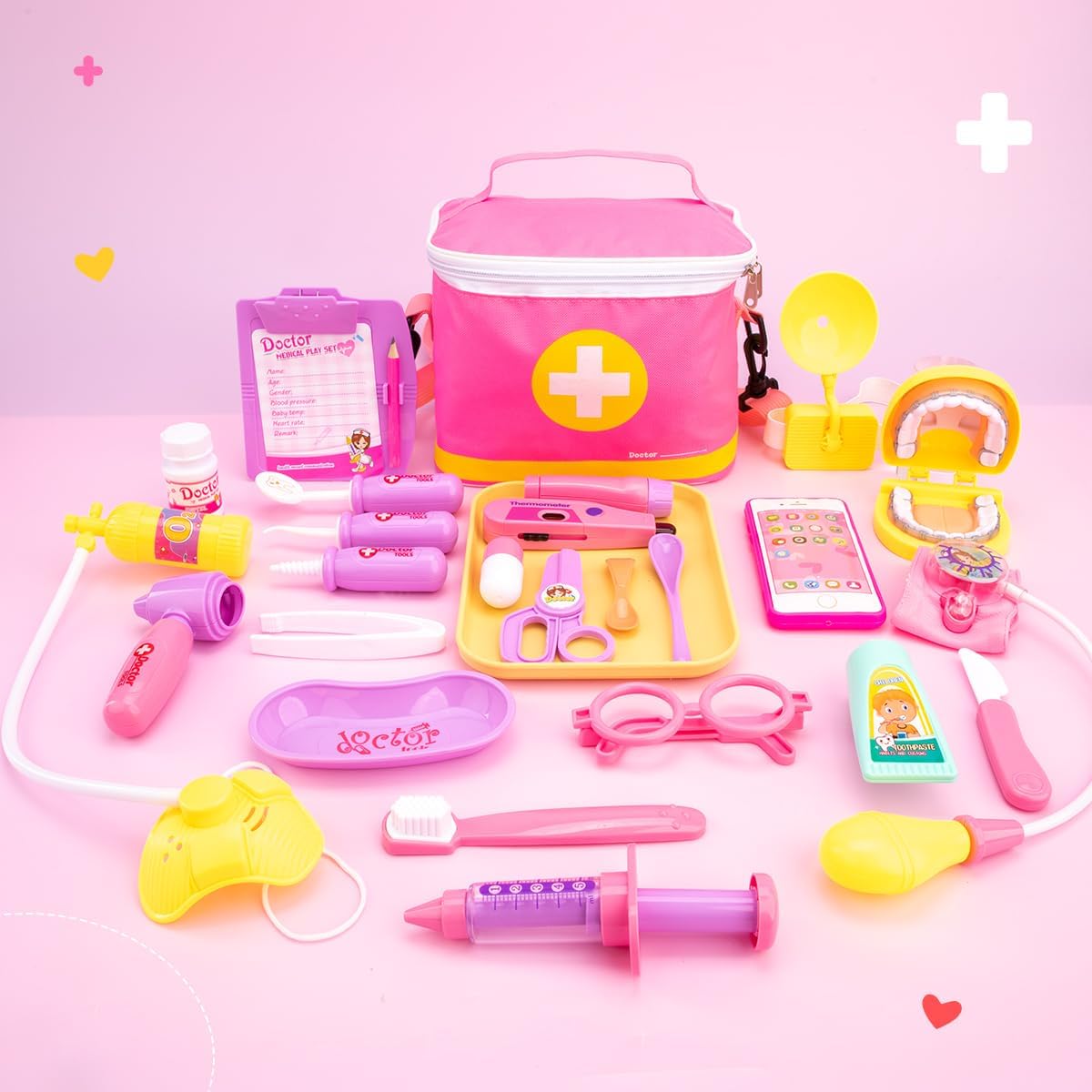 Meland Doctor Kit for Toddlers - Dentist Play Set with Teeth Mold, Dentist Toys & Doctor Dress Up Costume, Toddler Girl Toys for Role Play & Pretend Play, Birthday Gift for Kids Girl 3 4 5 6 Years Old