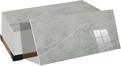 2.2mm Marble Stick on Tiles for Bathroom Self Adhesive Wall Tiles | 10pcs 30x60cm Grey Tile Stickers for Kitchen Living Room PET Peel and Stick Backsplash Waterproof Oil-proof